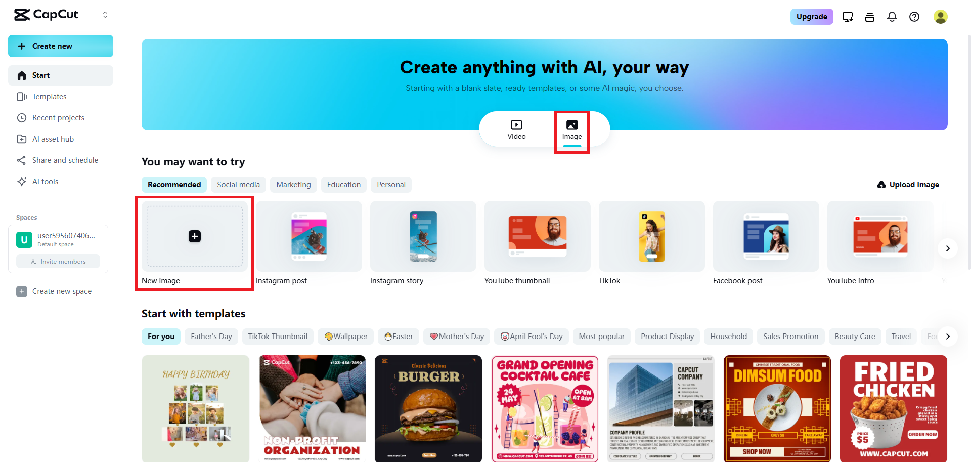 Select the new image option