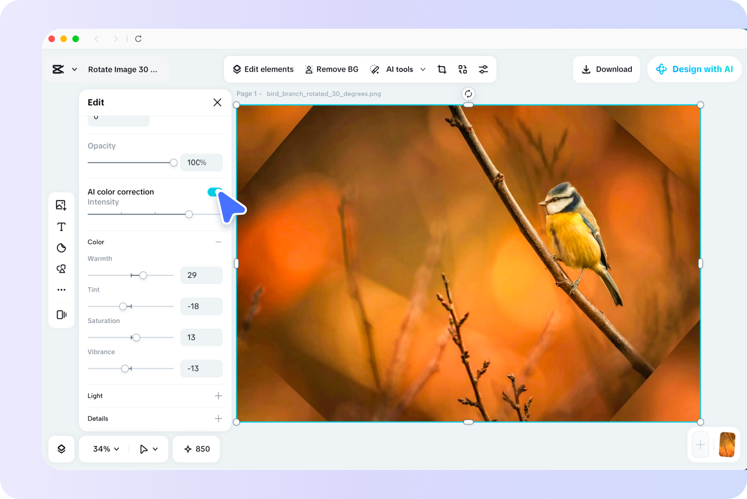 Rotating image in CapCut's picture rotator
