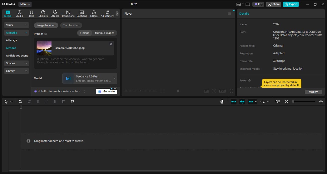 gerador de vídeo com IA do CapCut