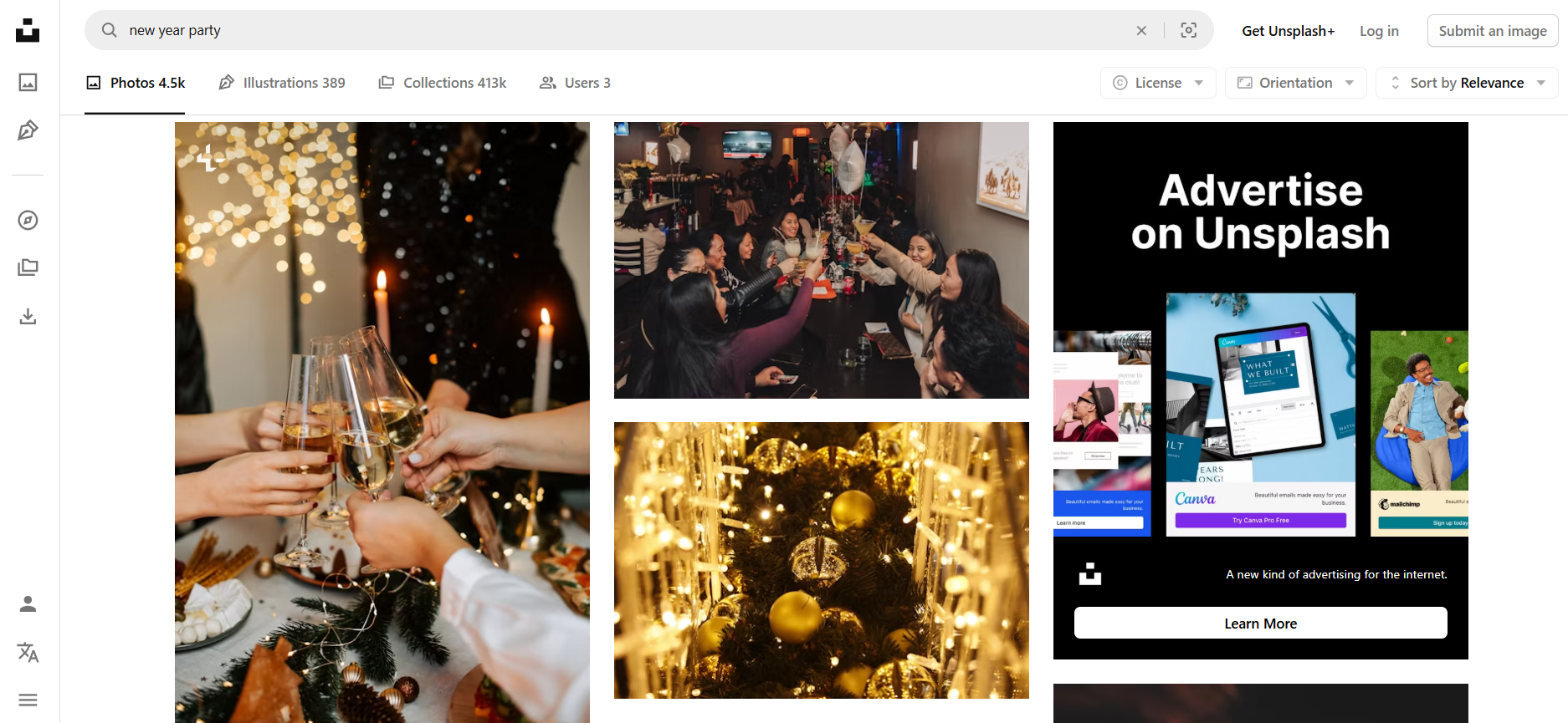 Unsplash for New Year party pictures