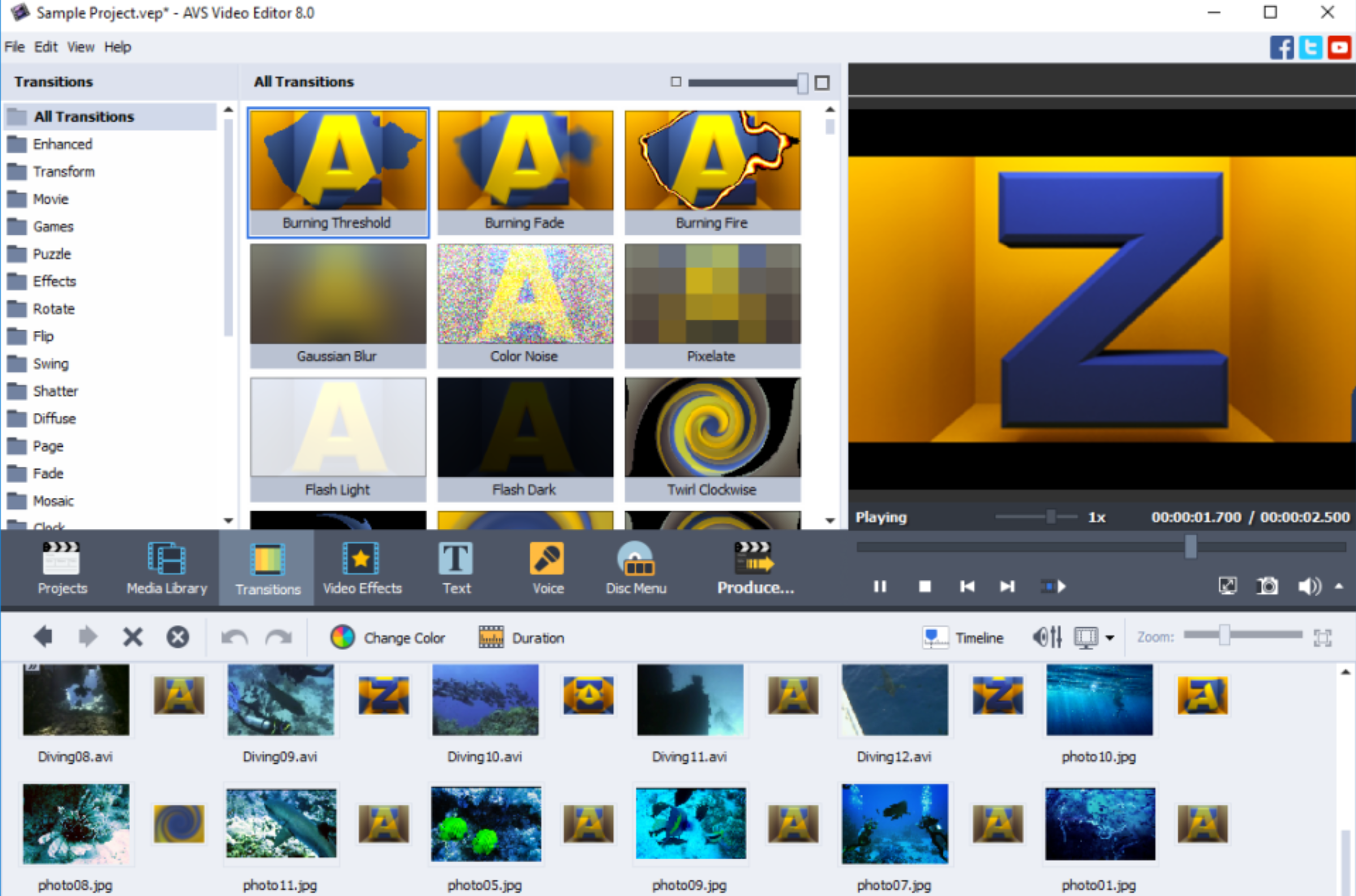 Schnittstelle des AVS-Video-Editors