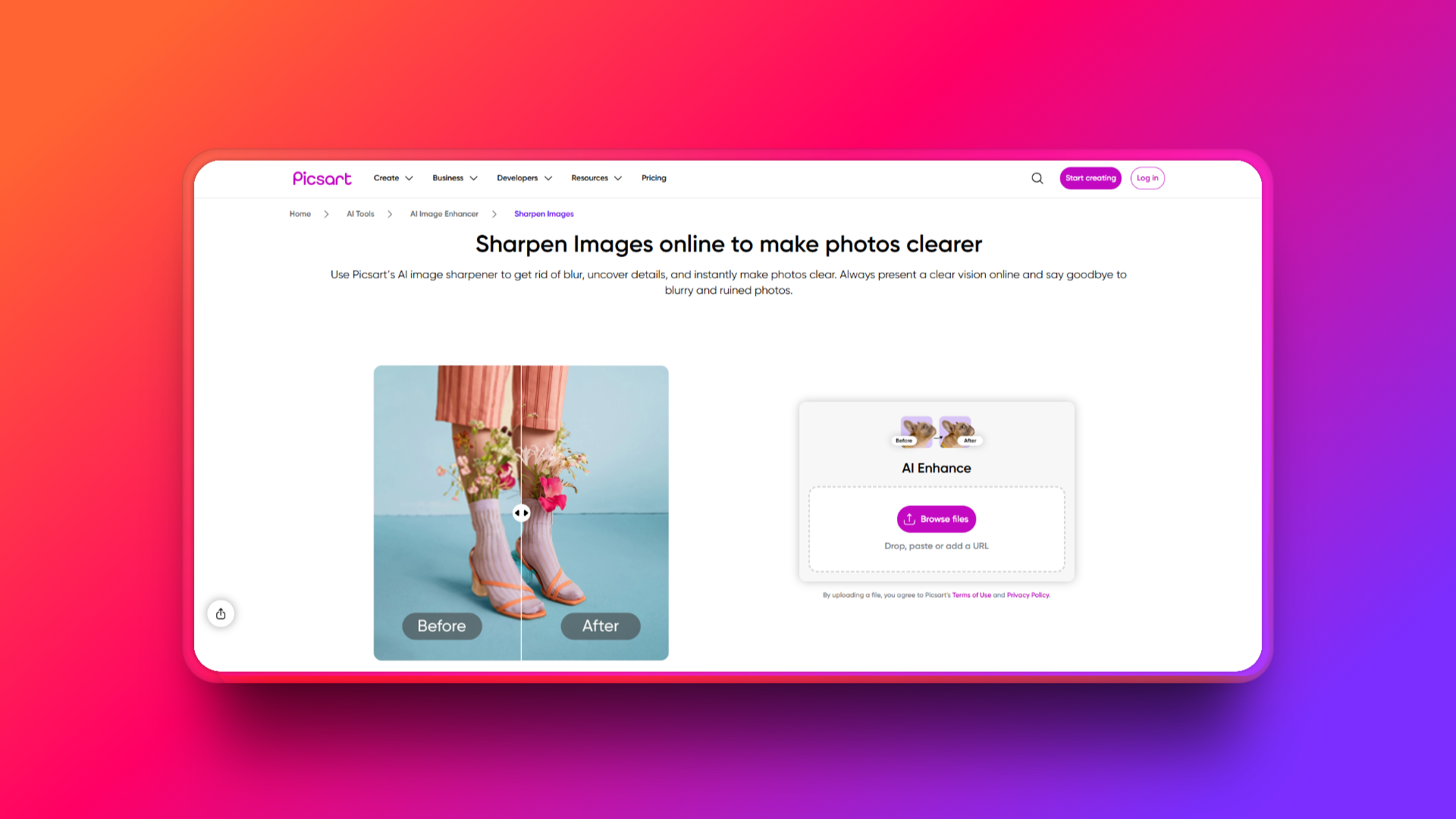 Picsart 的 AI 照片銳化工具