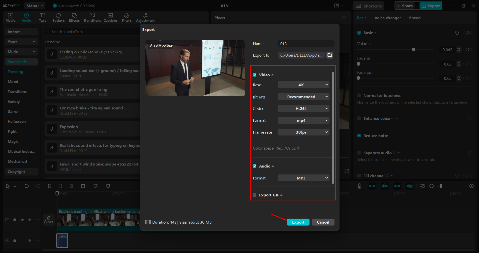 Exporting an edited video from the CapCut desktop video editor