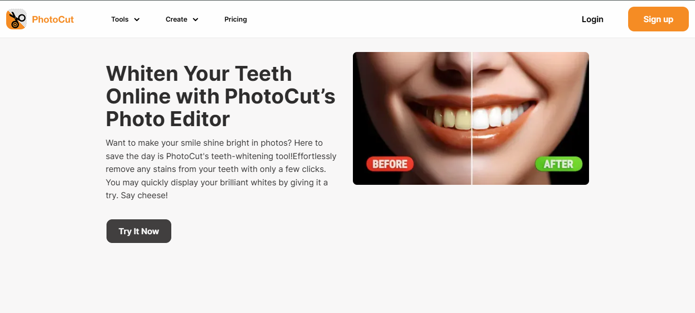Photocut online teeth whitening photo editor