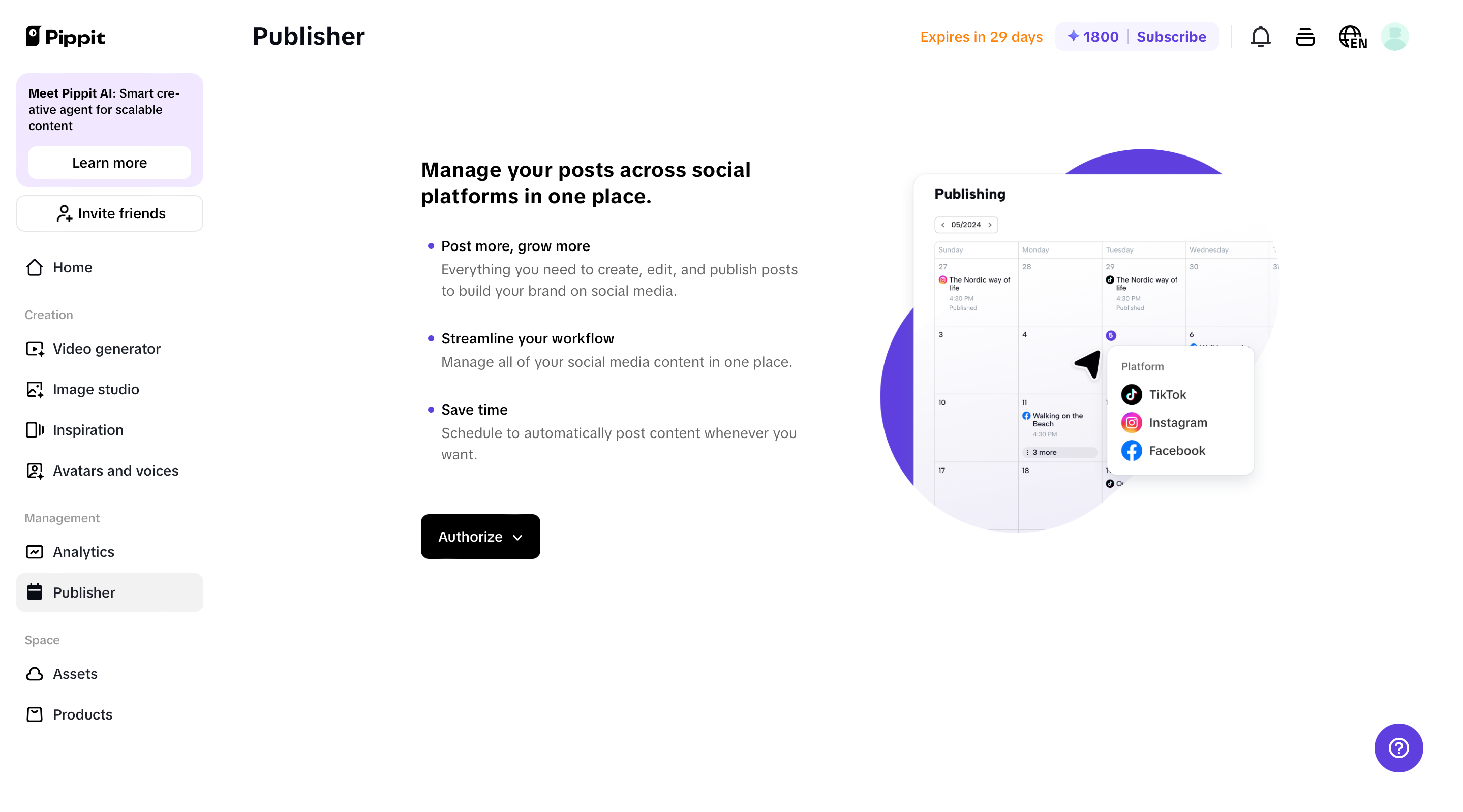connecting social media accounts with Pippit
