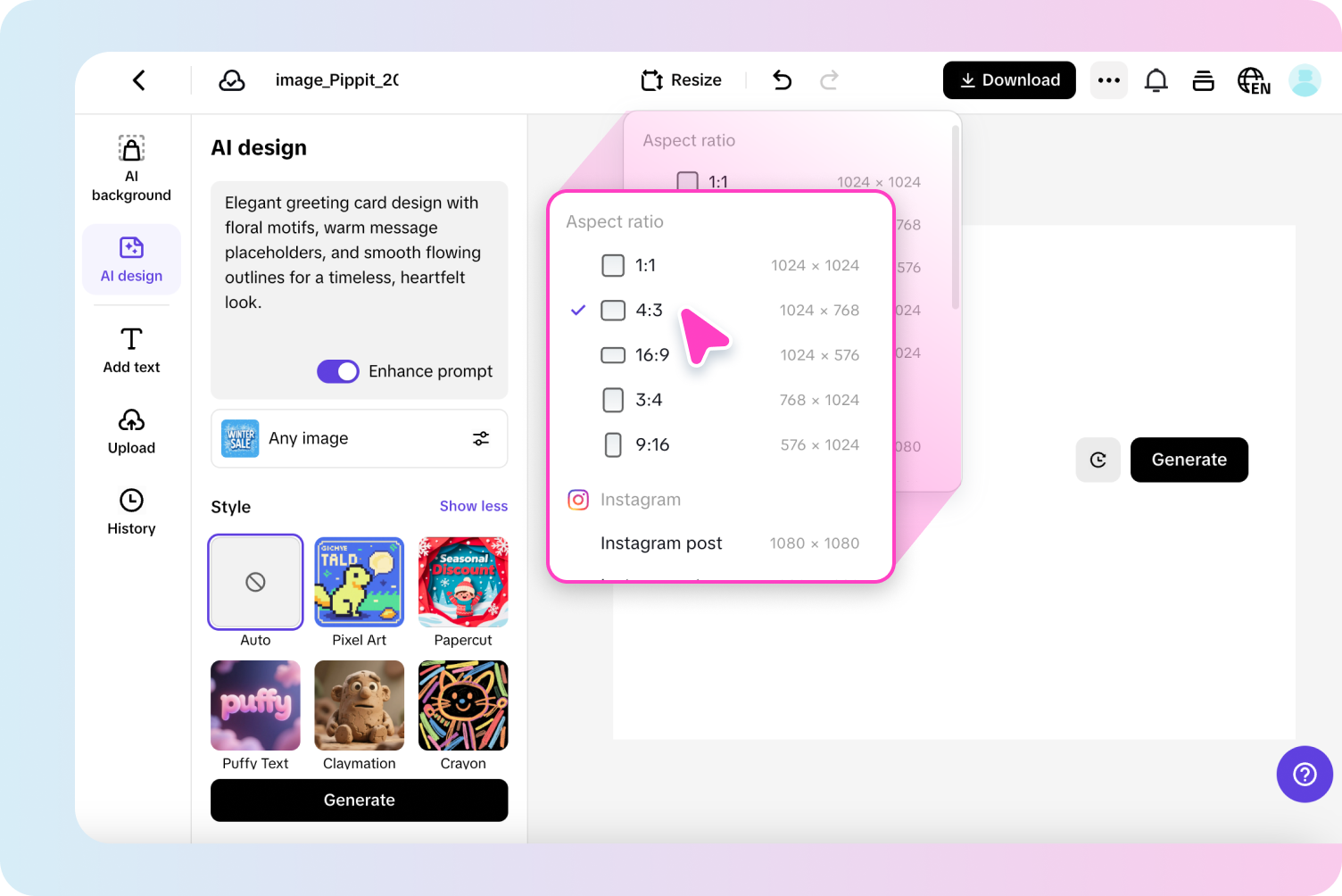 Nhập gợi ý và thay đổi kích thước