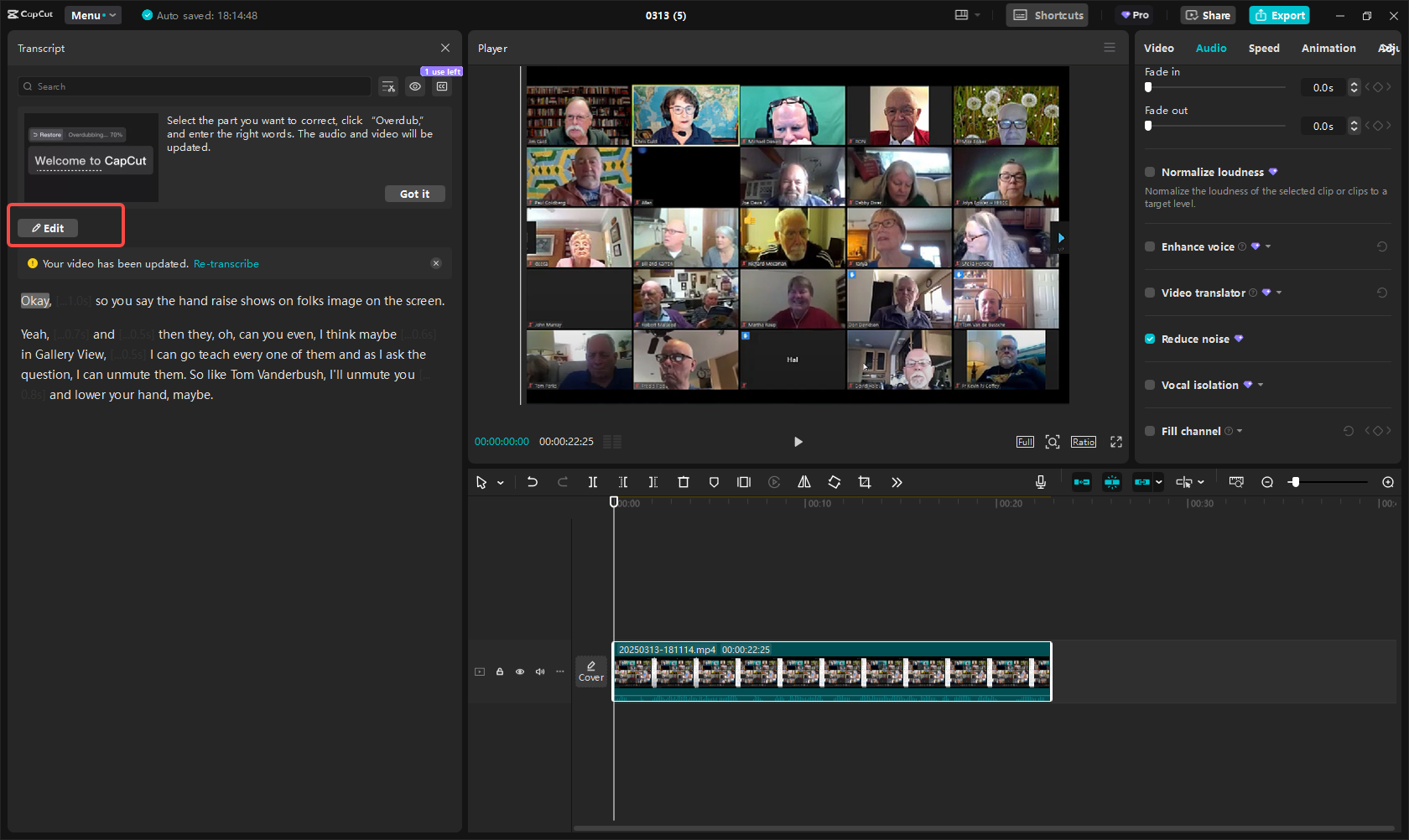 Improve the meeting video