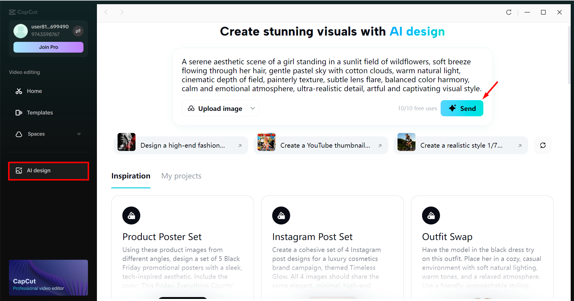 Entering the text in the prompt box in the CapCut desktop video editor