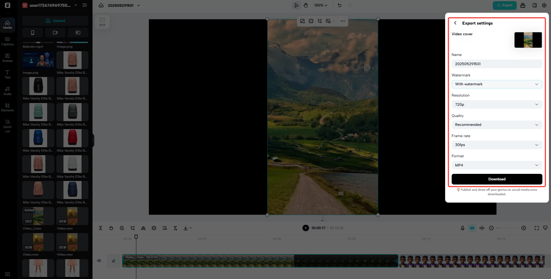 Itakda ang mga setting ng pag-export at i-download