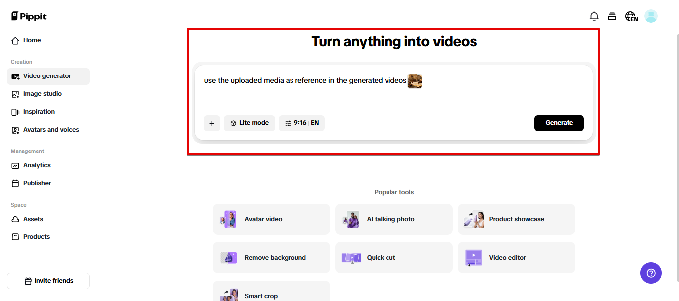 AI video generator in Pippit