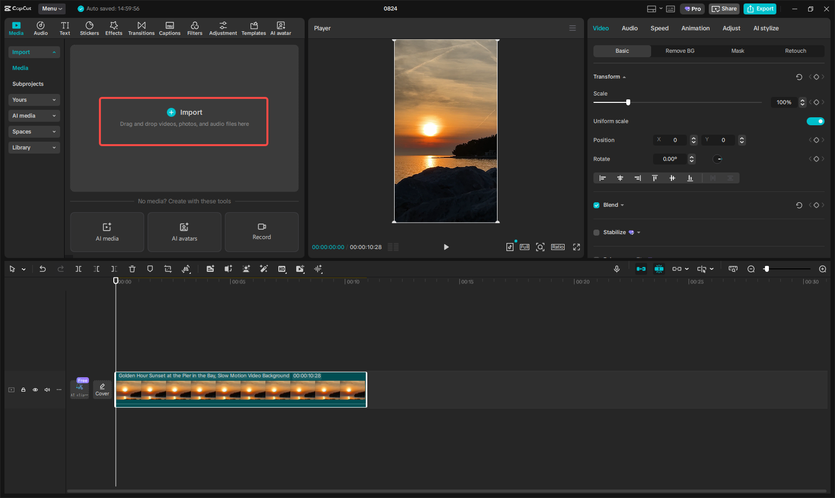 Import video clips to CapCut
