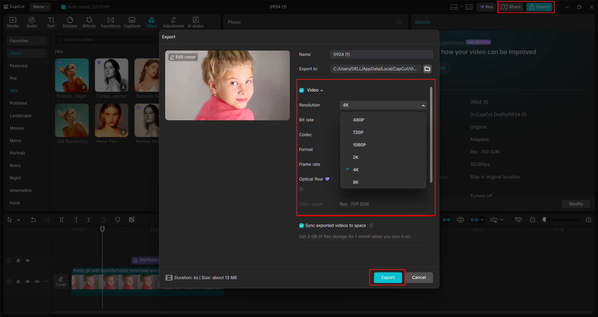 Exporting a video from the CapCut desktop video editor