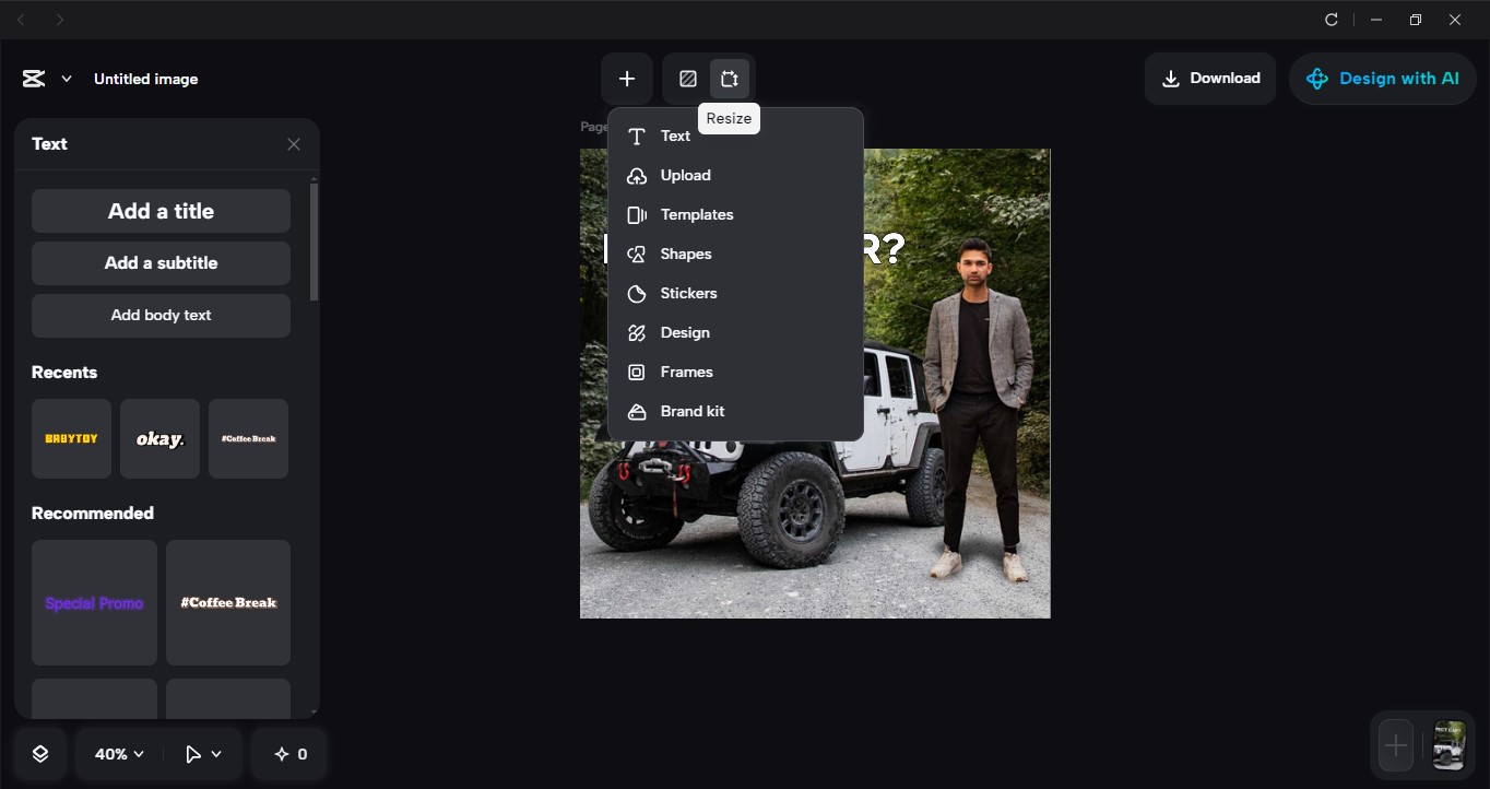 Instagram post design editing interface of the CapCut desktop video editor