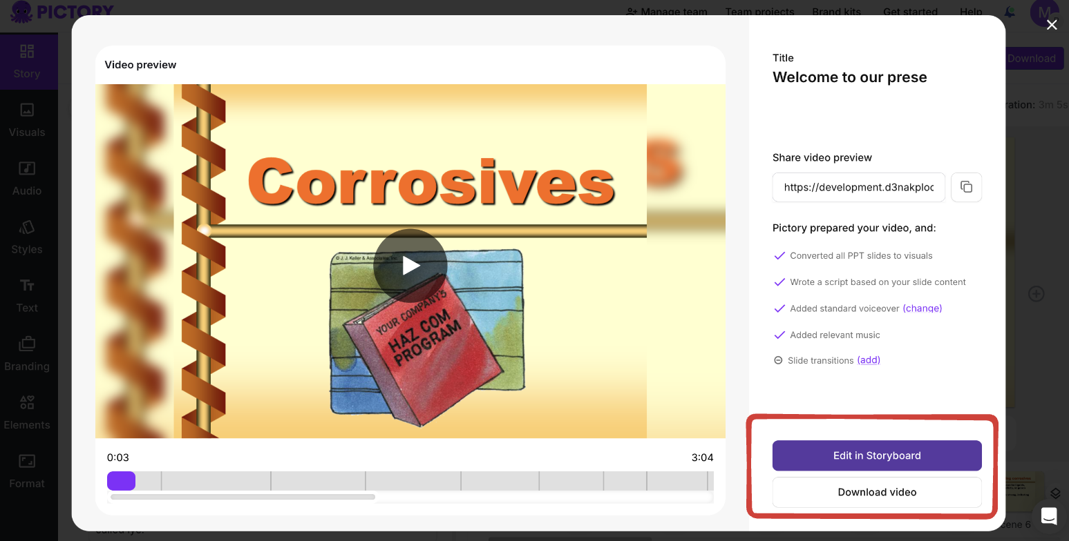 Uw bestand downloaden na het converteren van PPT naar video