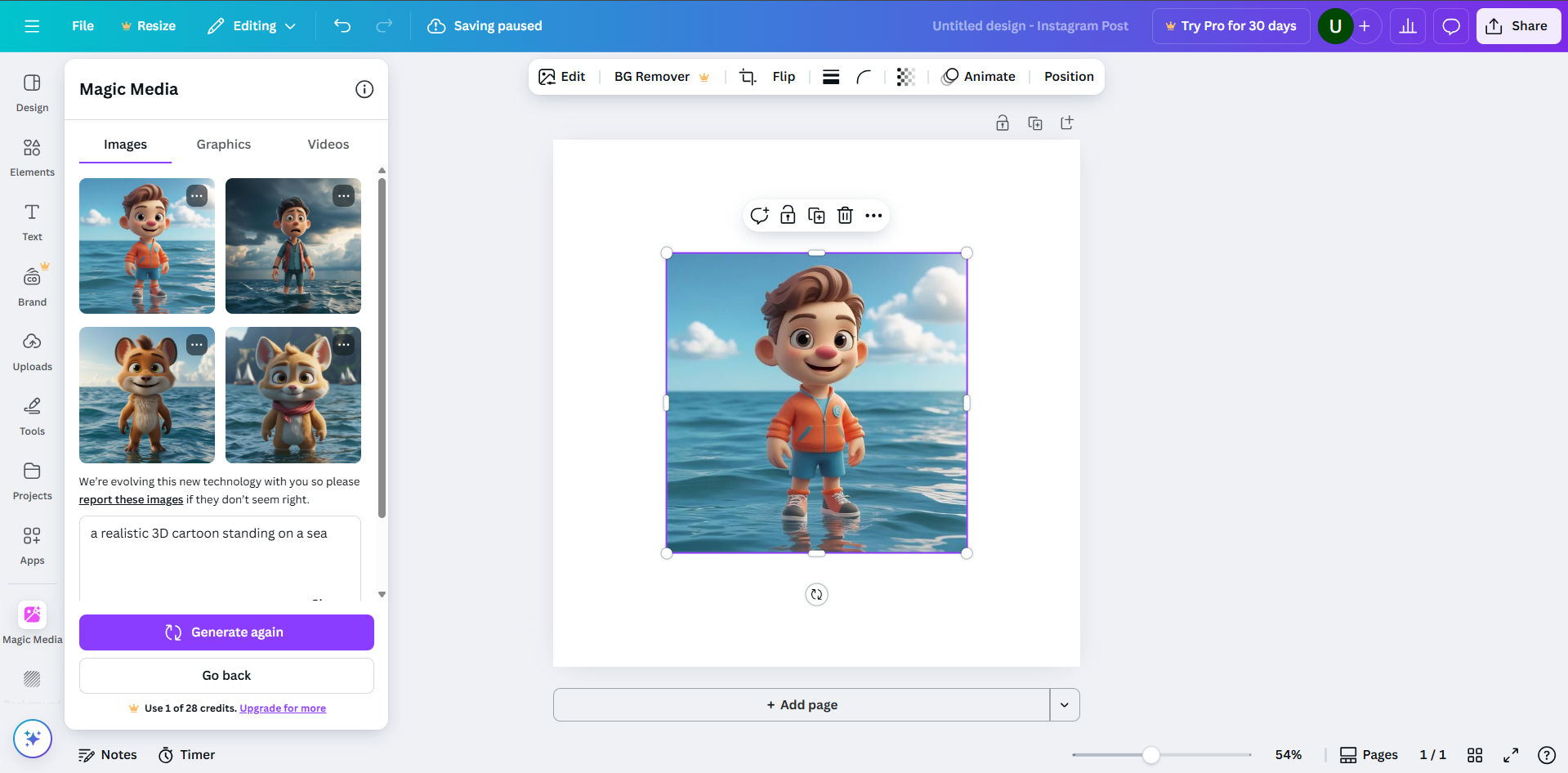 Generating an image with Canva text to image tool