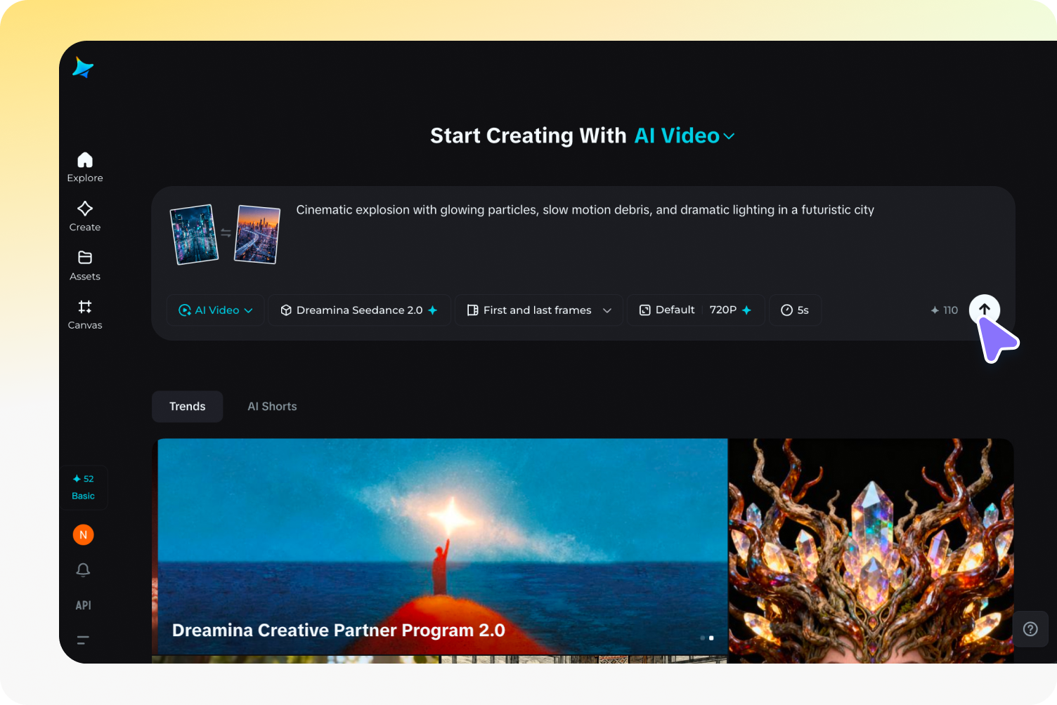 Carica i frame e scrivi un prompt AI VFX