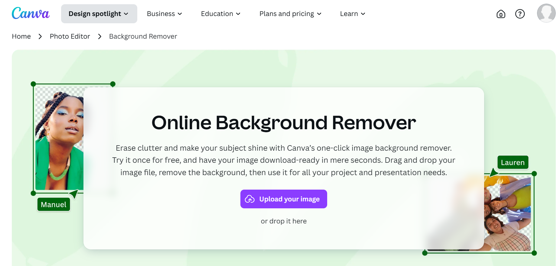 Canva Pro to delete background image online
