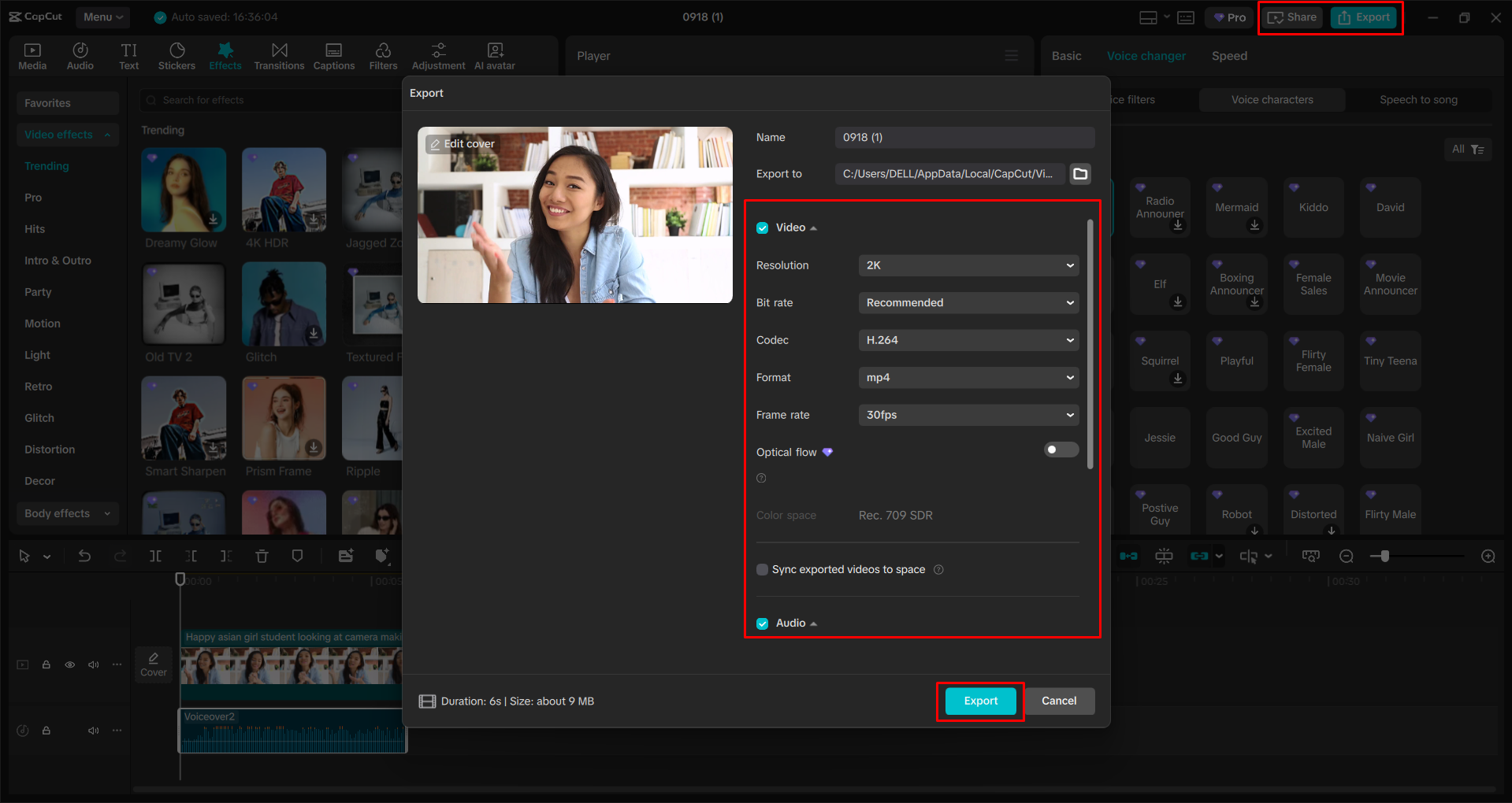 Exporting a video from the CapCut desktop video editor