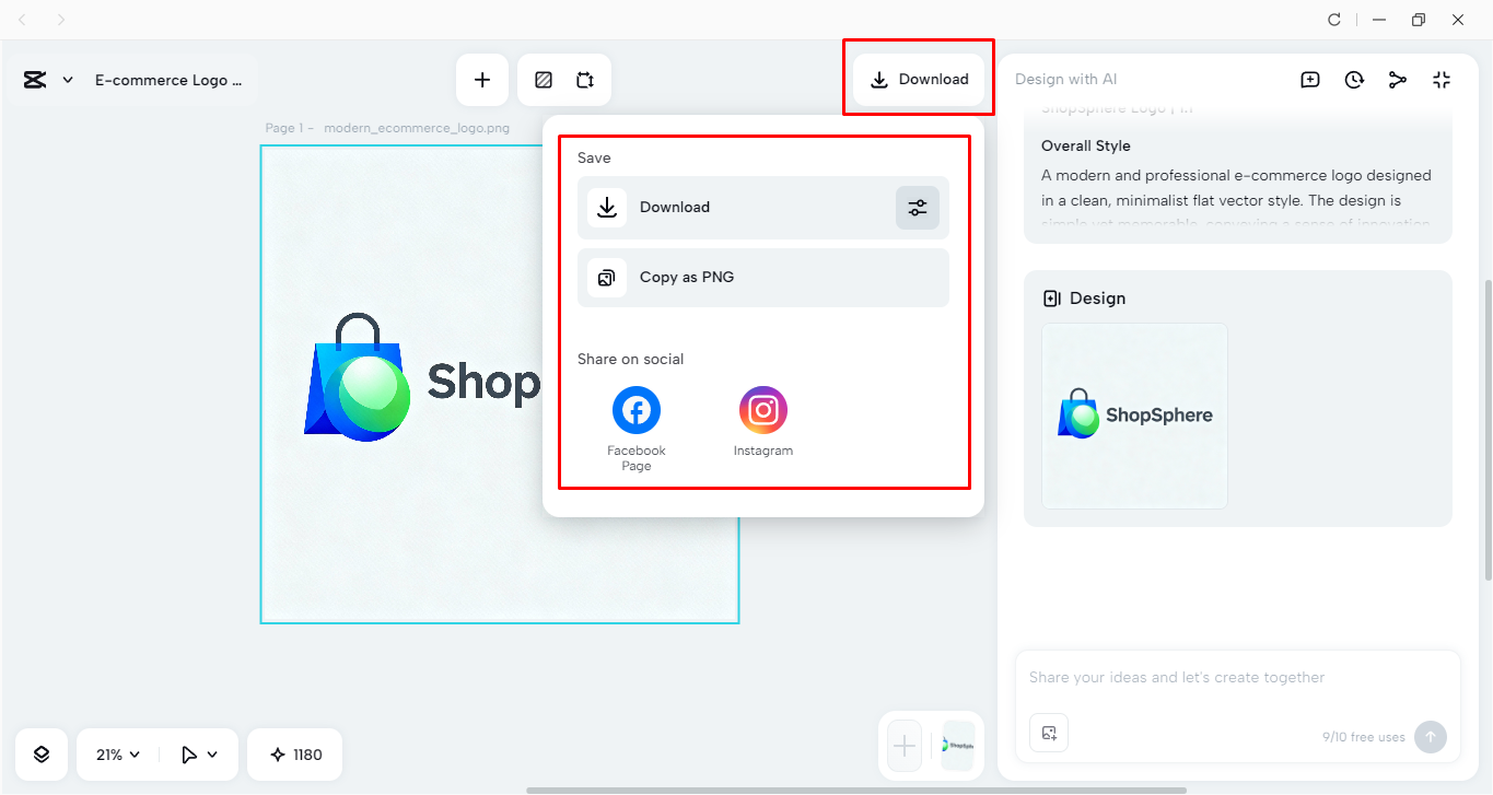Exporting logo design from the CapCut desktop video editor