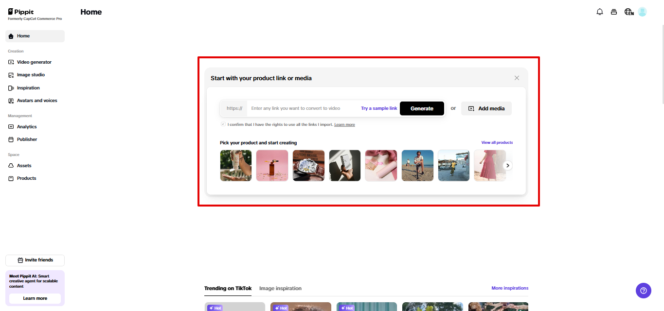 Video generator in Pippit