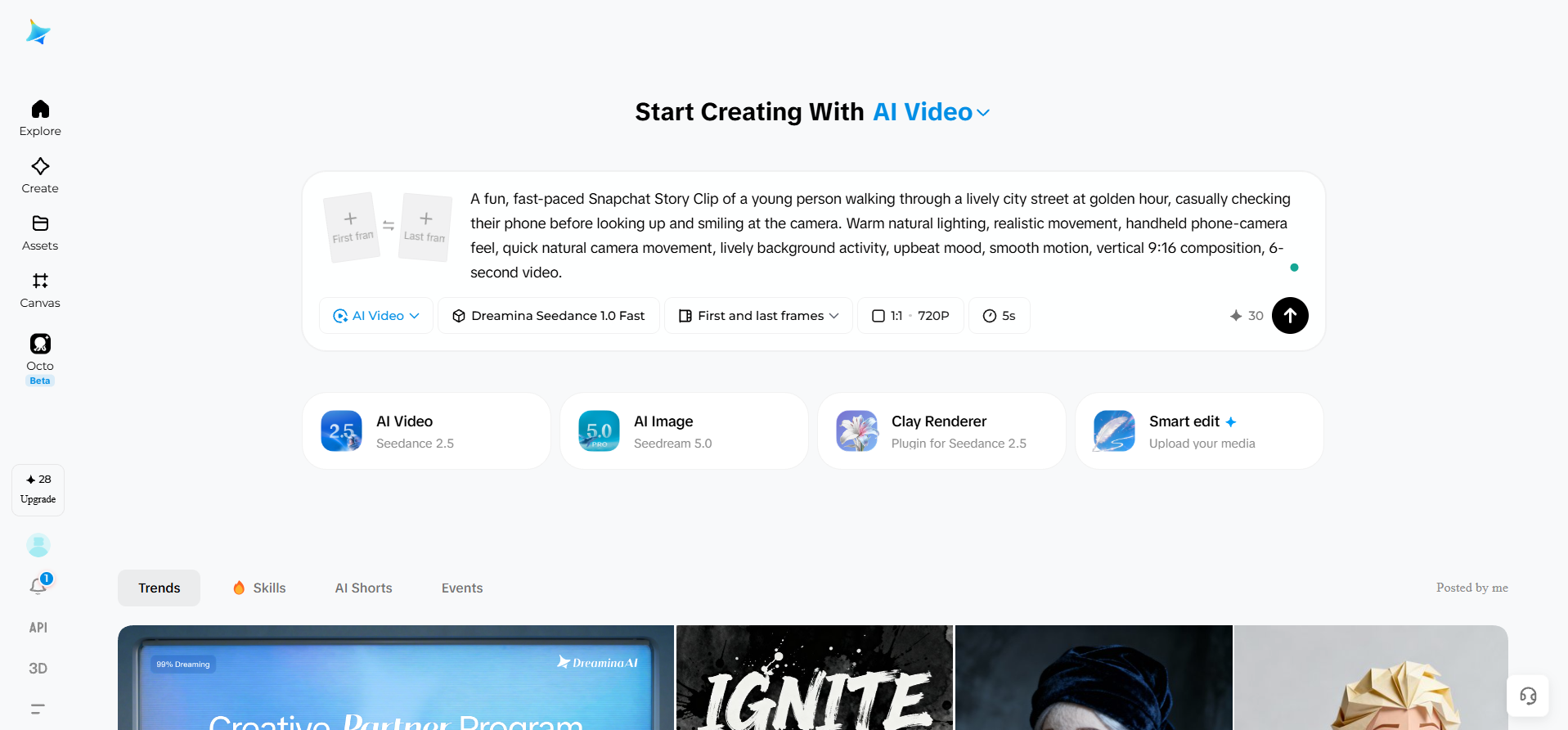 Immissione di un prompt video in Dreamina