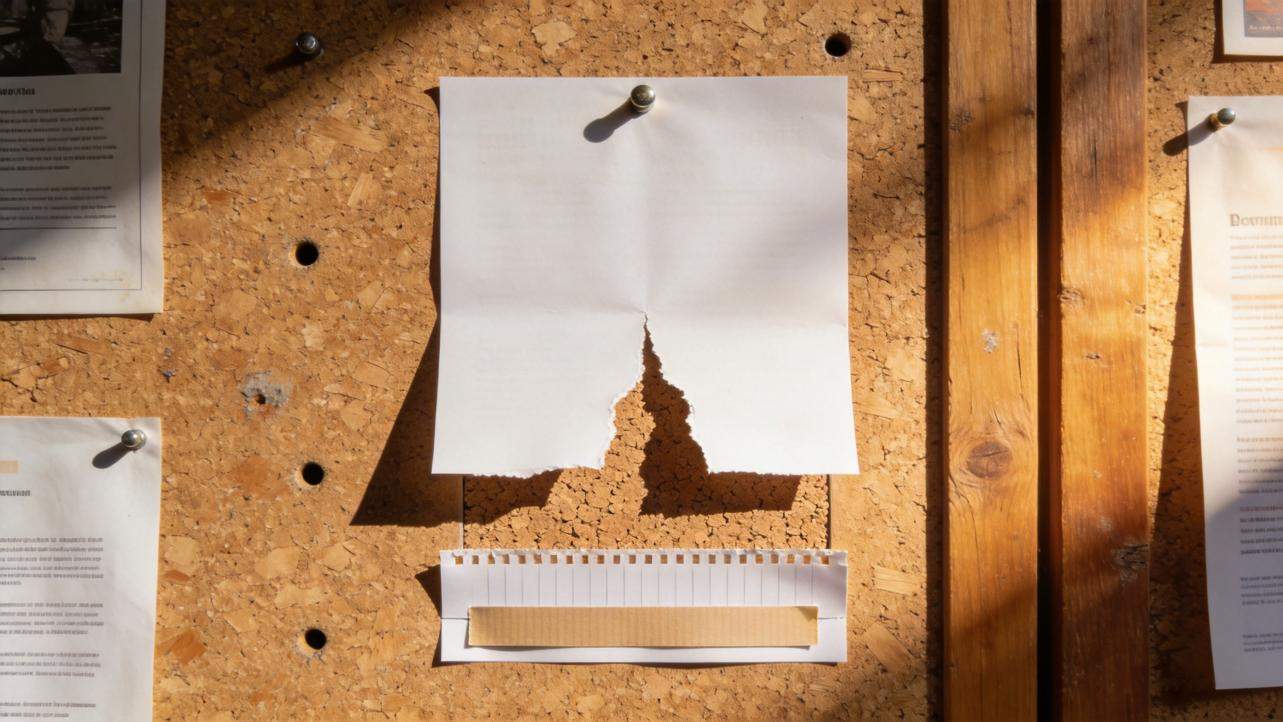 Flyer pinned to a cork board with a tear-off tab strip at the bottom