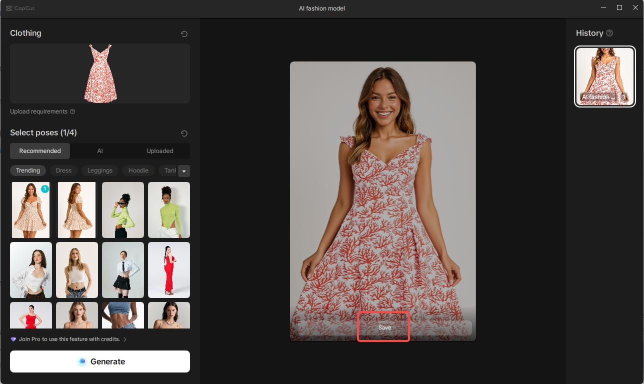 Save the AI clothing model result