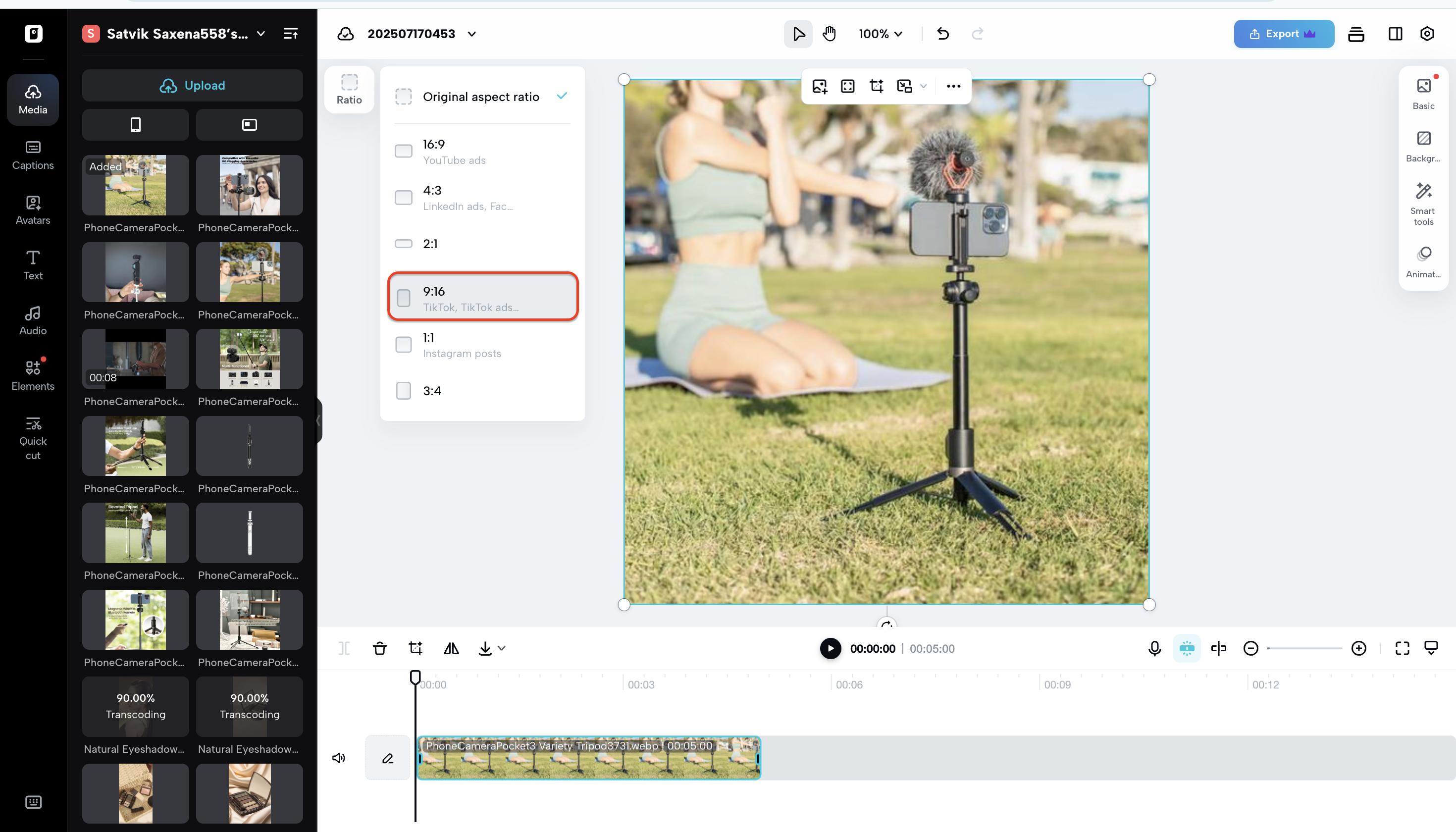 Video to shorts conversion for creating instagram reels