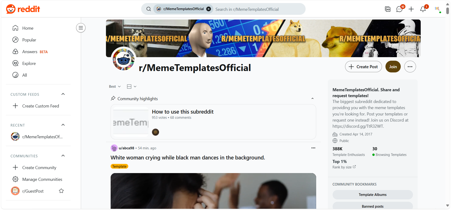 MemeTemplatesOfficial على Reddit