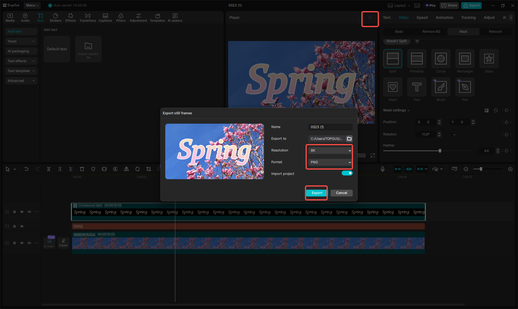 Exporting the image/video in CapCut