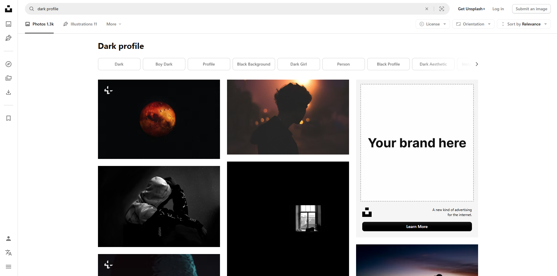 Interface of Unsplash - a site to find black profile images for Facebook