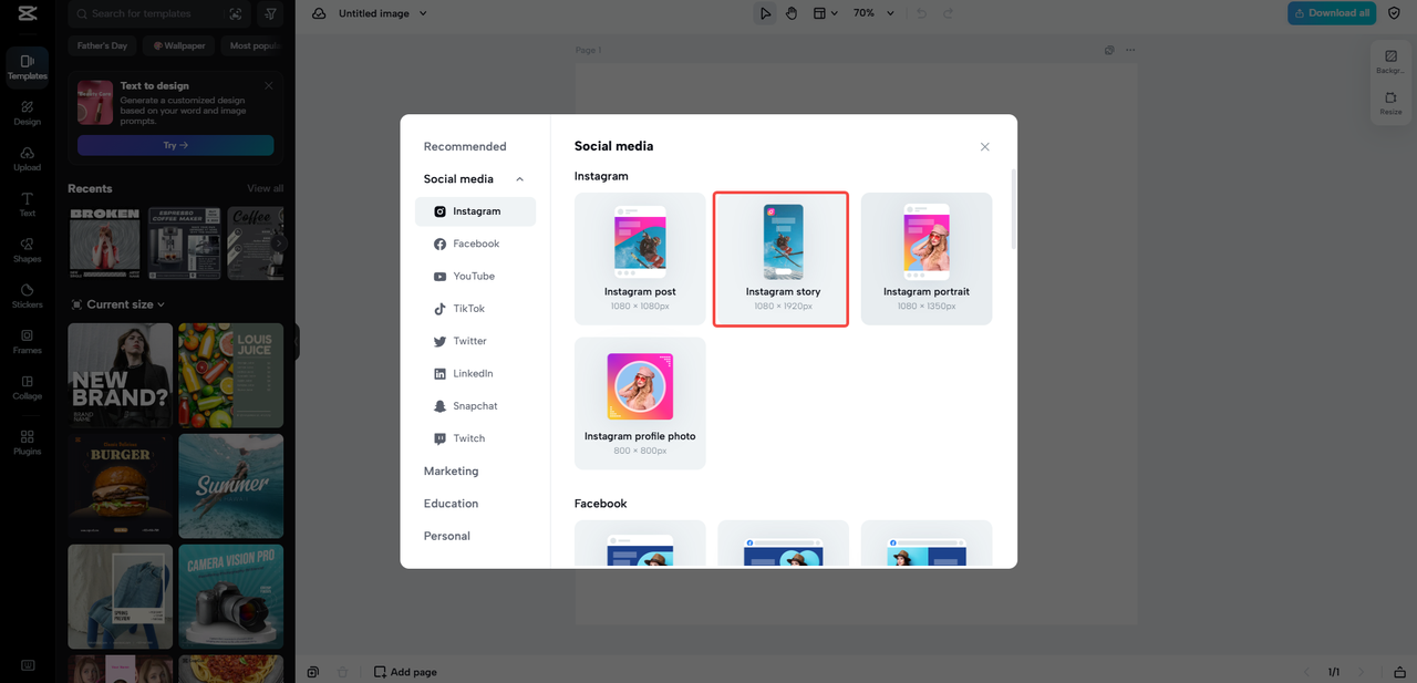 create an Instagram story canvas