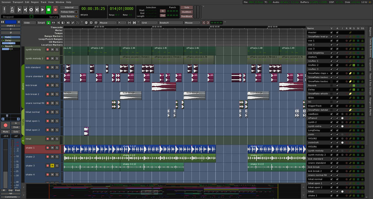 Ardour free voice recording and editing software interface.