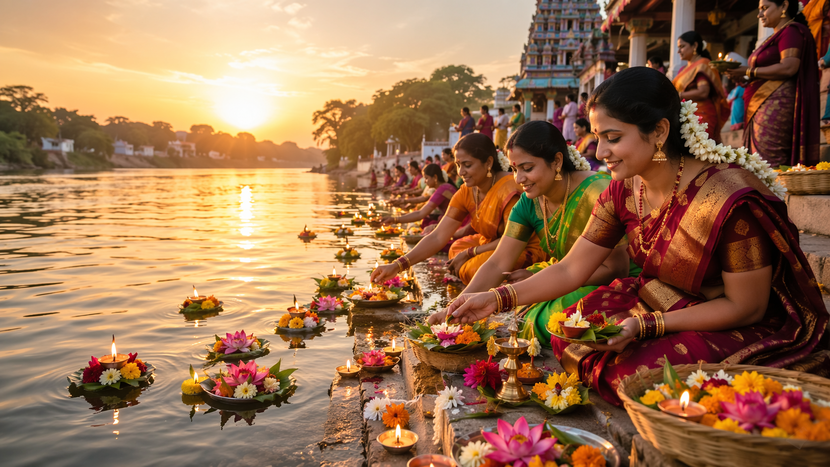 Dreamina Aadi Perukku Wishes Prompts prompt example 1: Riverbank Festival Offering