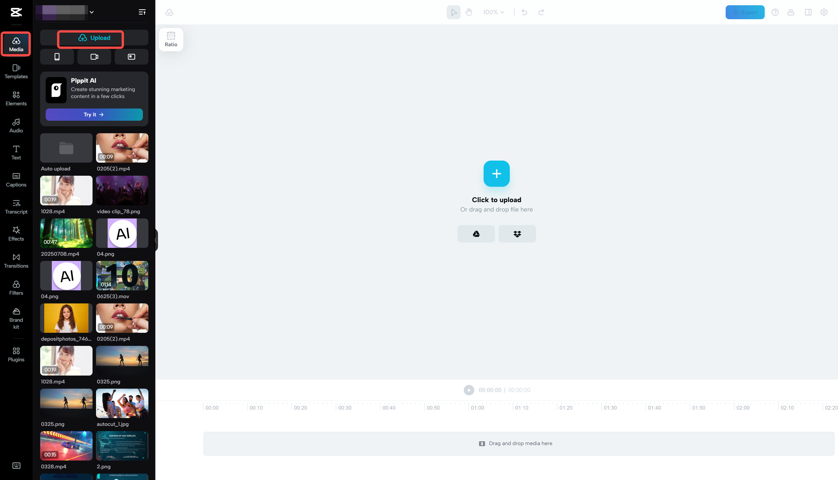 Importing the video on CapCut Web