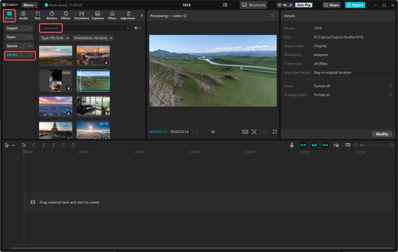 Încărcarea conținutului media în editorul video CapCut desktop