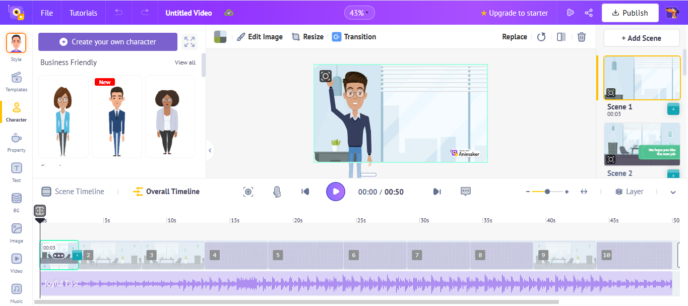 Interface of Animaker - a reliable online animated video ad maker