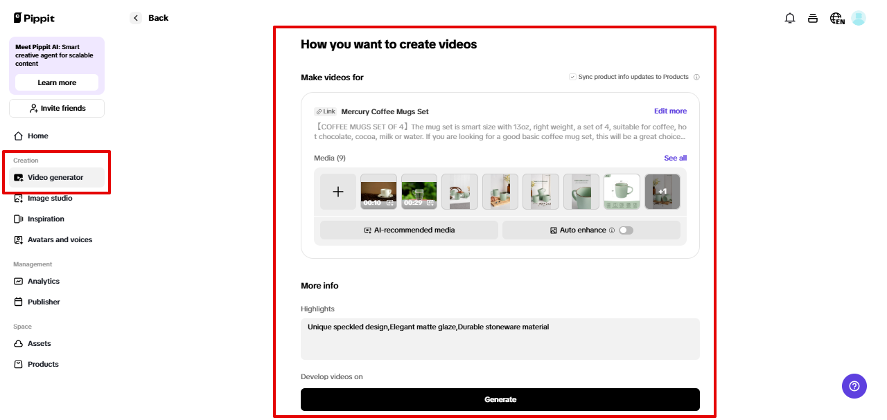 customizing video in Pippit