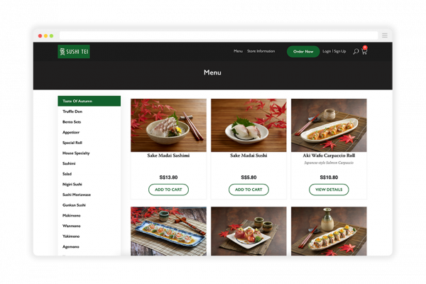 Online menu 's voor levensmiddelenbedrijven