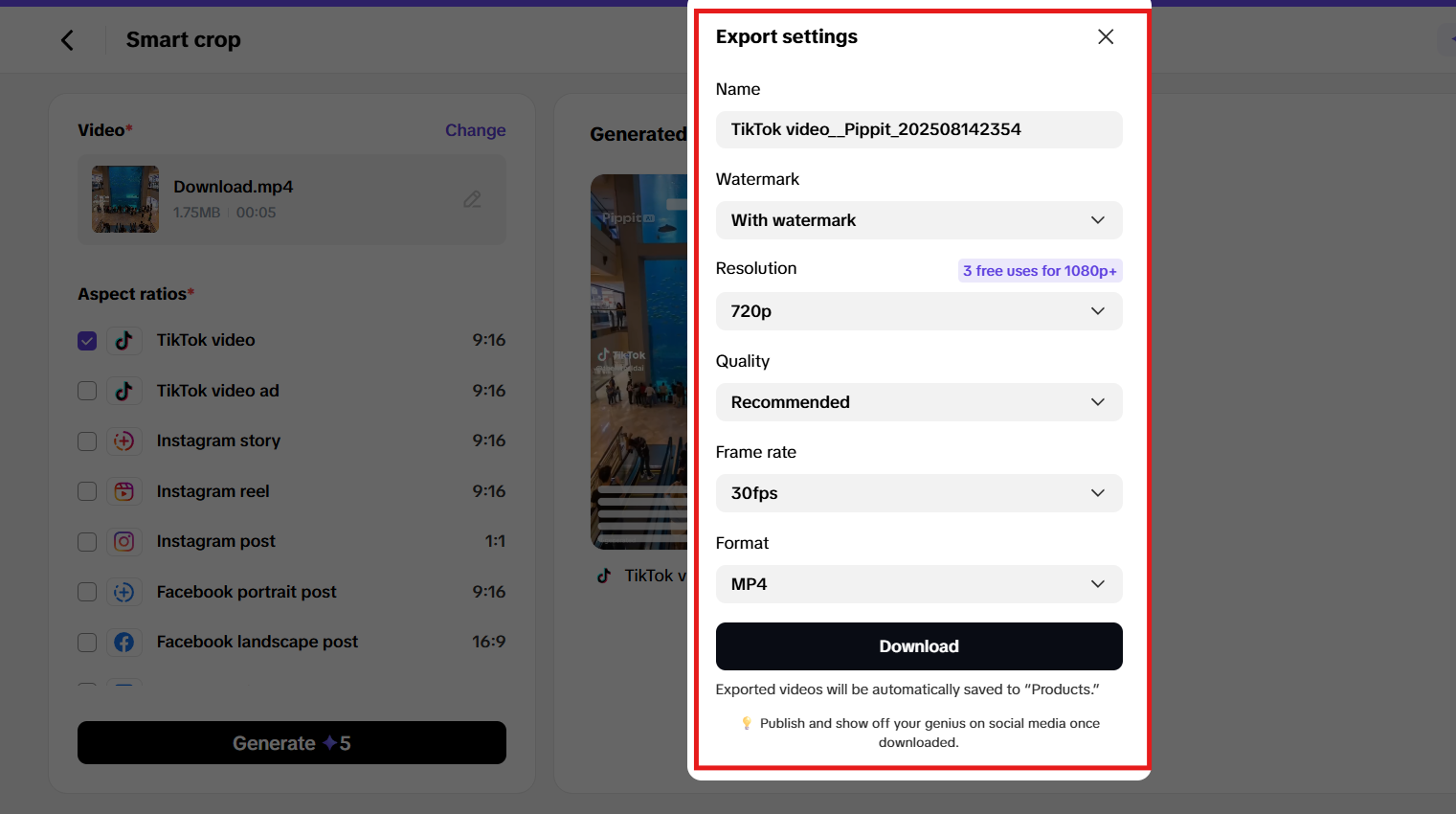 Export your finished video