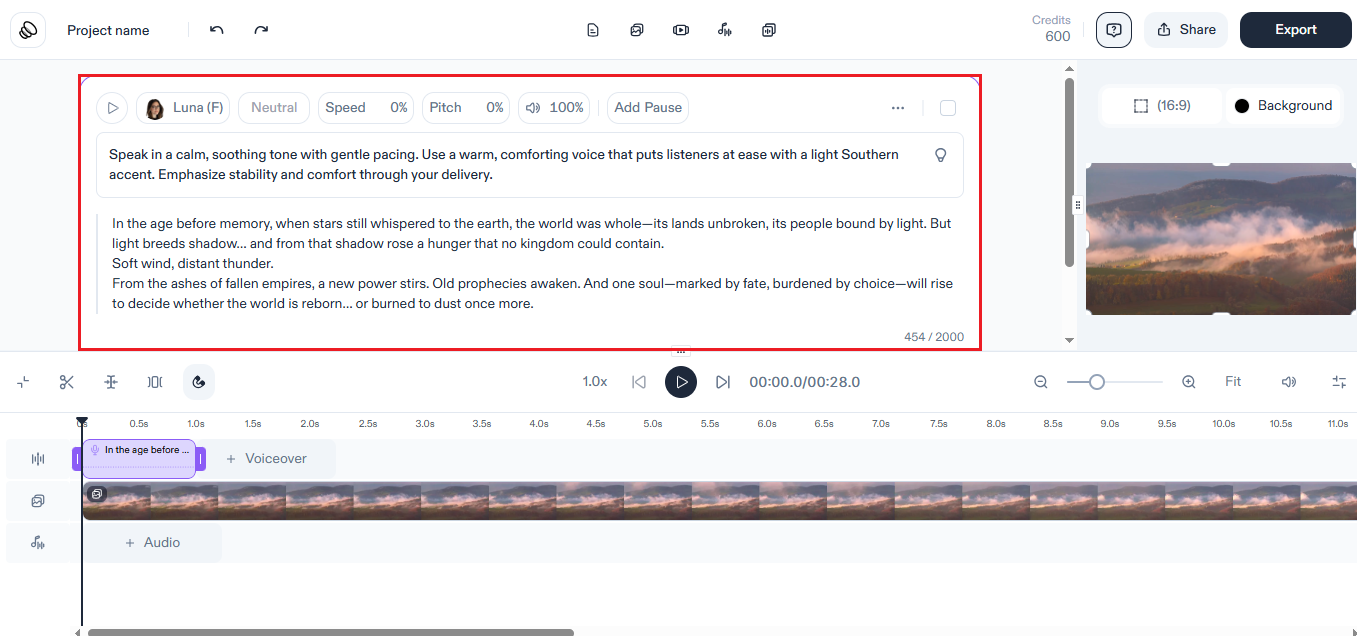 新增您的旁白腳本