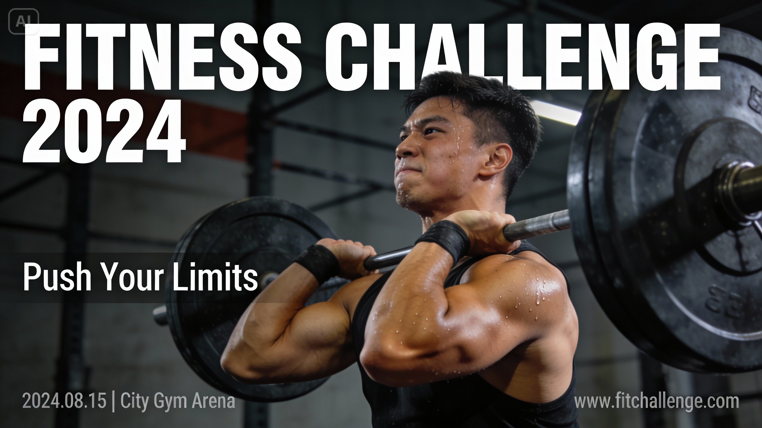 以照片為主的健身海報，展示一個正在運動的人，並附有簡潔的文字覆蓋