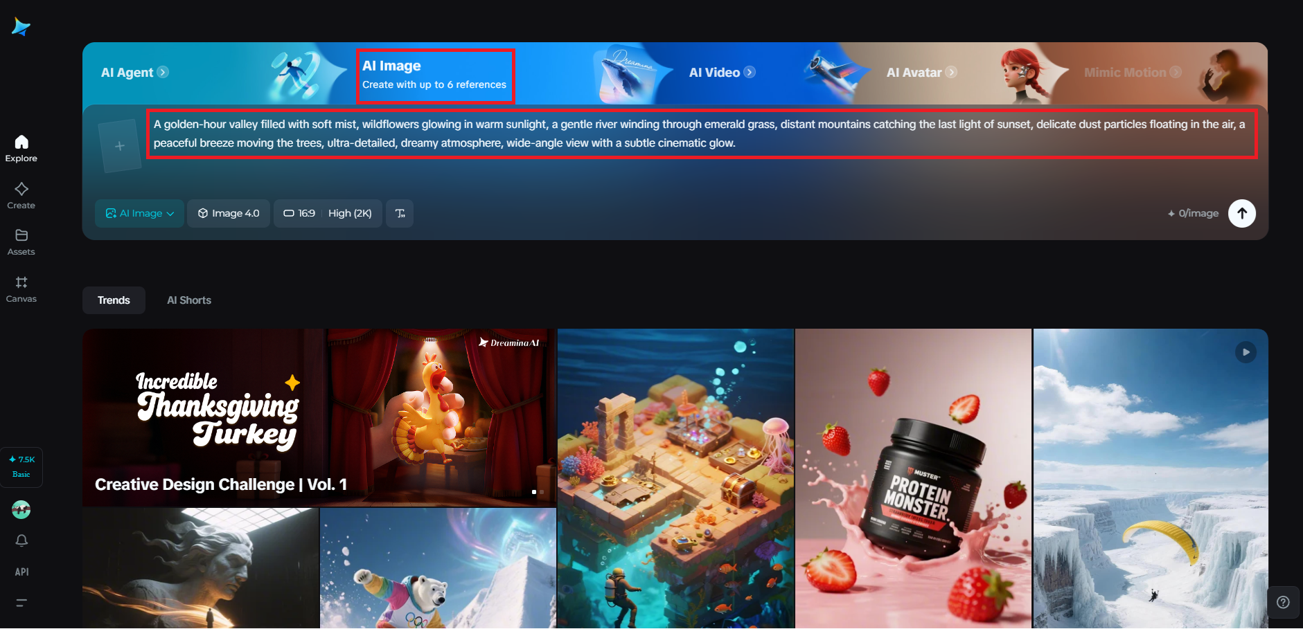 Log in and enter your detailed prompt