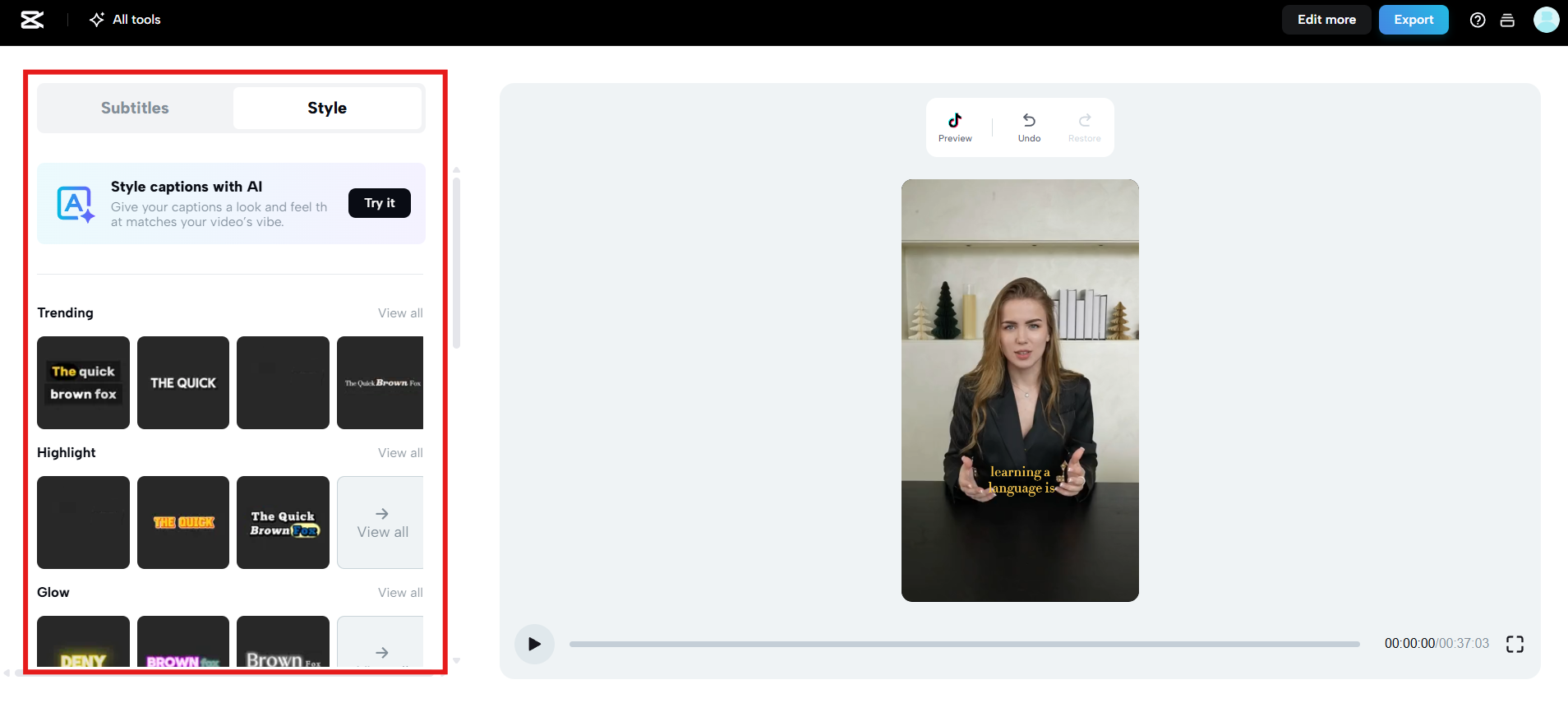 選擇或自訂字幕樣式