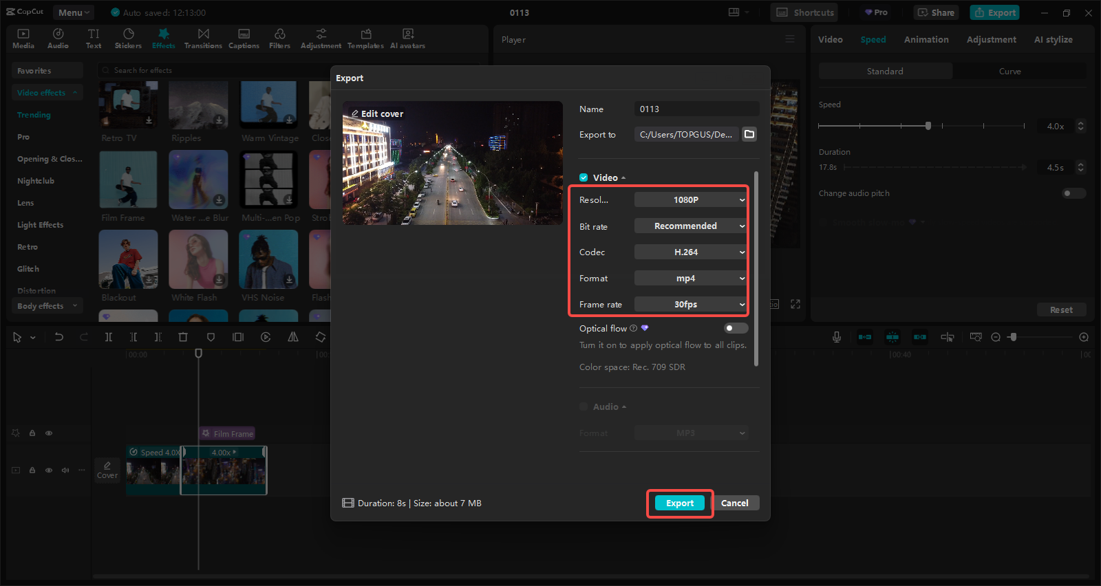 Export and share the timelapse video