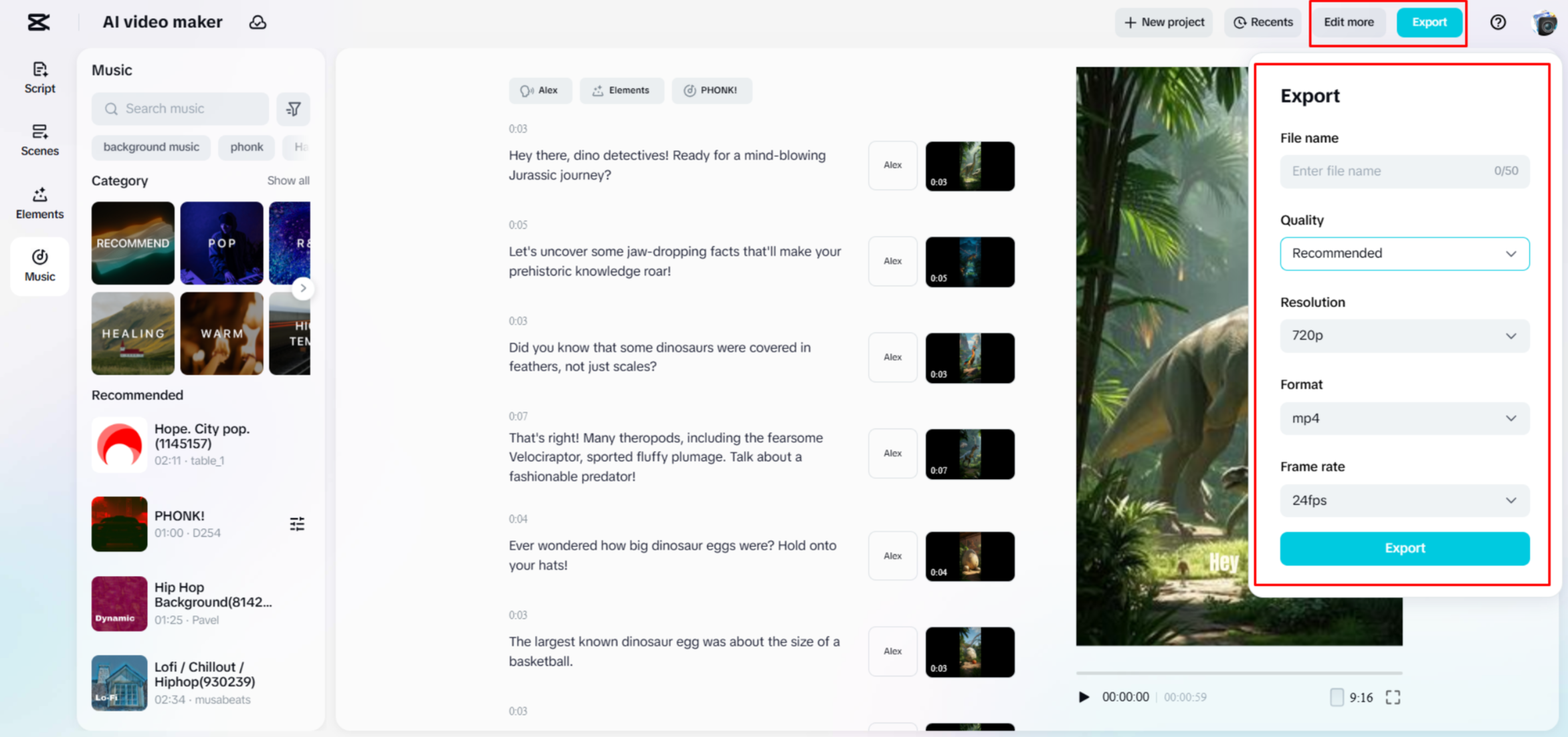 Exportieren eines Videos aus dem CapCut Web