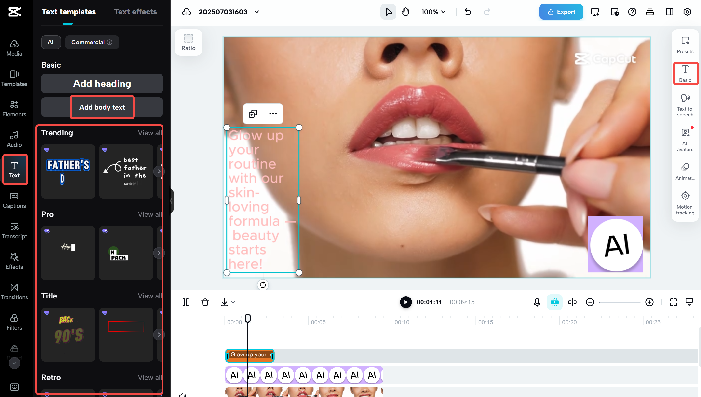 Videon muokkaaminen CapCut Webissä
