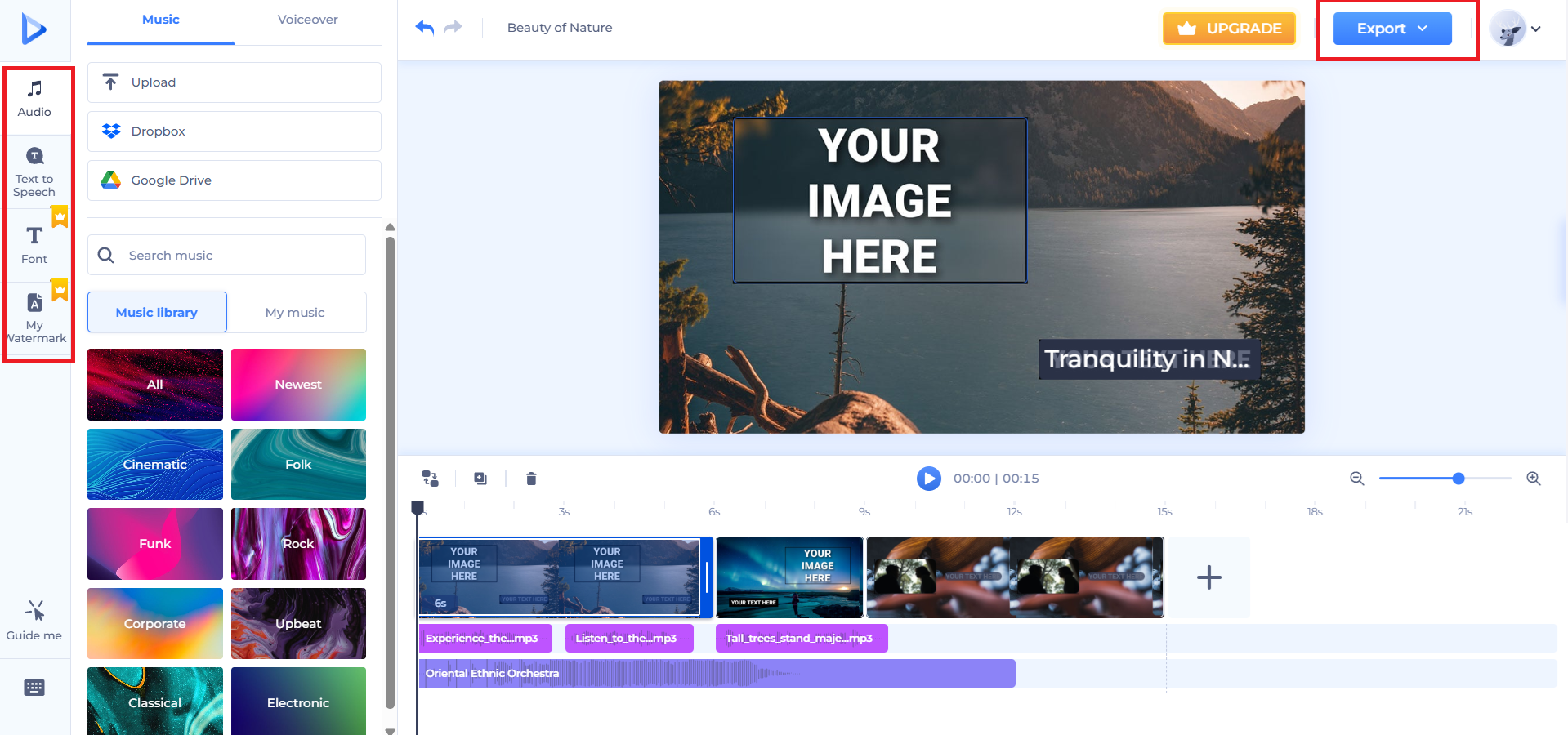 Editing canvas of Renderforest