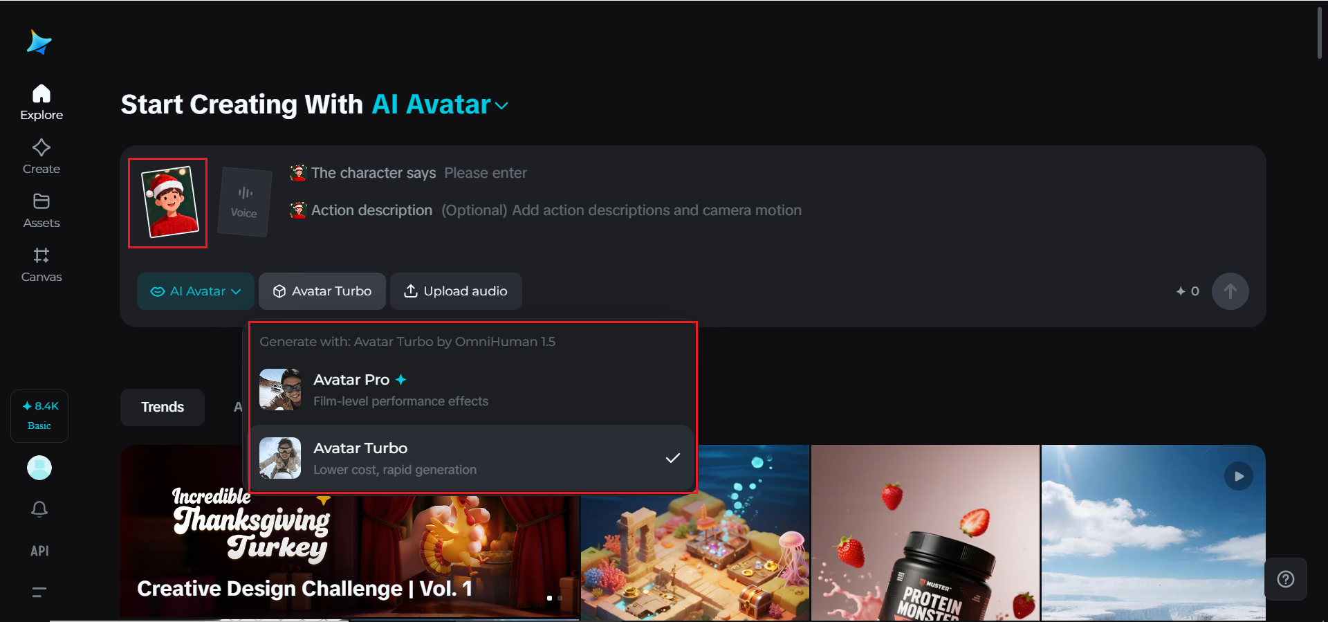 Upload your image or choose from assets