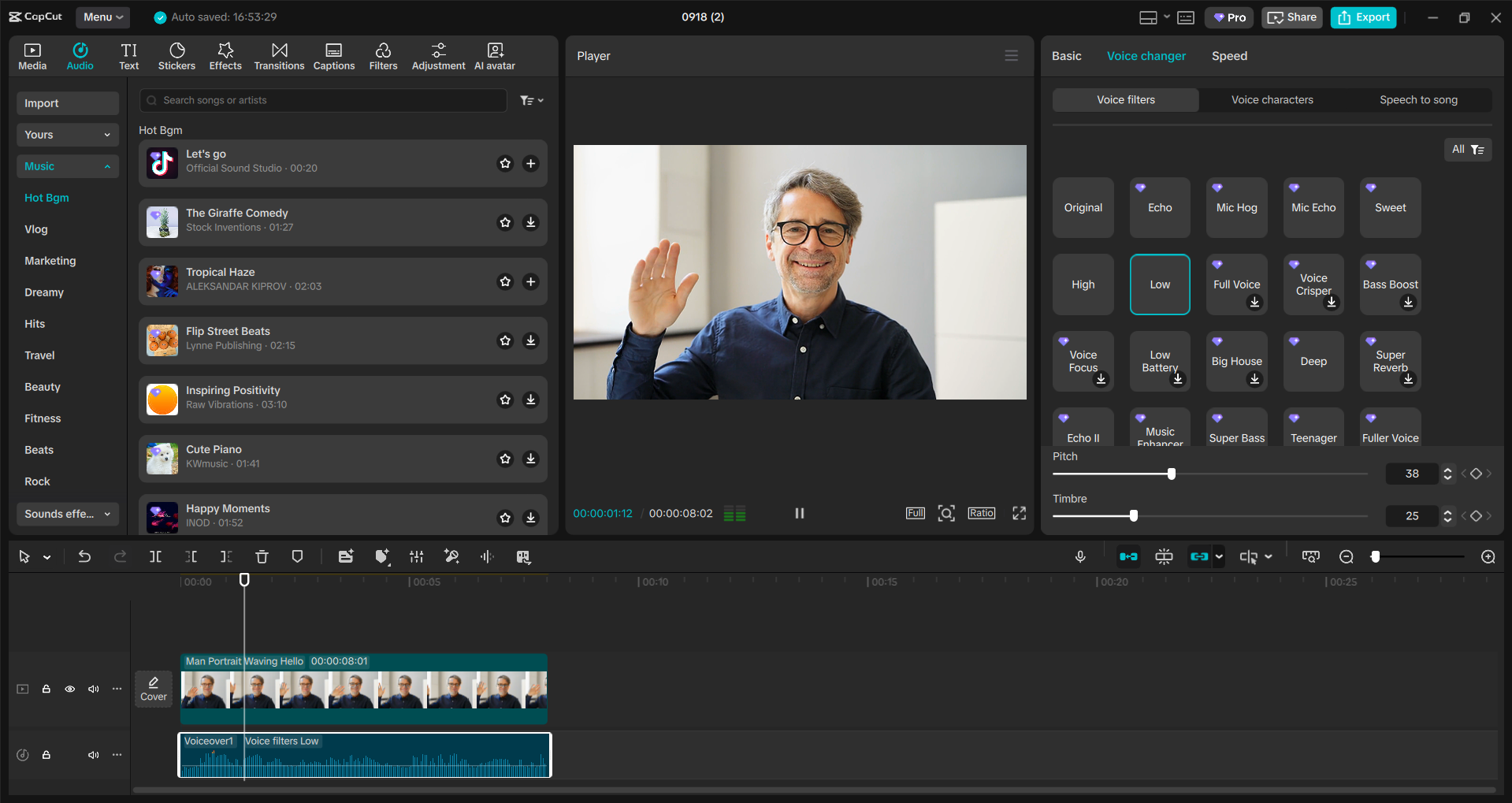 Interface of the CapCut desktop video editor - a user-friendly voice changer for PC users